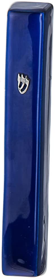 (D) Judaica Mezuzah Large Enamel 5.85'' for Door from Israel (Blue)