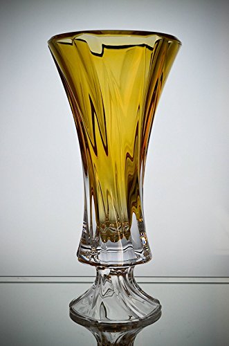 Decorative Crystal Flower Yellow Vase "Oklahoma" 13-in, Elegant Centerpiece Bud