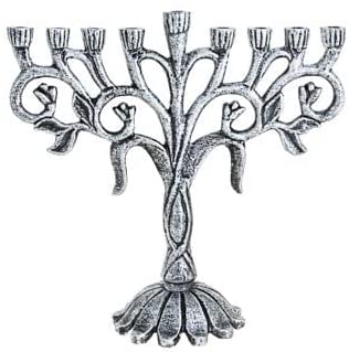(D) Judaica Tulip Metal Menorah Chanukah Holiday Candle Holder 9.25 Inch (Silver)