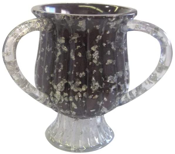 (D) Judaica Polyresin Wash Cup with 2 Handles 'Tulip' (Black Crystals)
