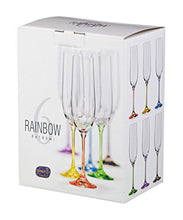 Bohemia Collection Rainbow Set of 6 Champagne Flute Multi Colored Glasses, 6.5oz