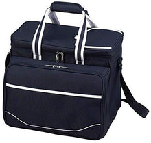 (D) Deluxe Picnic Cooler for Four, Full Equipment Backpack Bag (Blue)