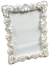 (D) Judaica Lovely Lacey Photo Frame Silver White Pearls and Crystals 4x6''