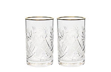 Set of 2 Crystal Glasses for Coffee or Tea with Vintage Cut Design and Gold Rim 8 oz