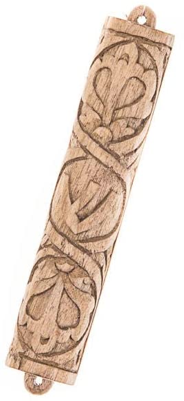 (D) Judaica Wood Carved Mezuzah Case for Door 4'' (Cenpaca)