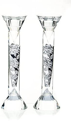 (D) Beautiful Tall Crystal Candlestick, Sterling Roses Judaica Decor 2 pc