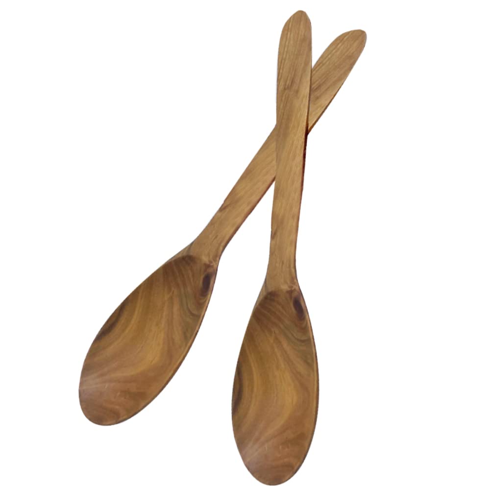 (D) Wooden Spoons for Cooking Long Handle 11.5 '' Set of 2 Pc Mixing Oval Spoons