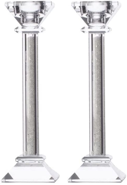 (D) Judaica Crystal Candlesticks with Crushed Gemstones Silver