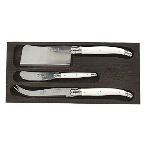 (D) Laguiole, Hand Made French Cheese Knife Set in Black Tray 3-pc Vintage