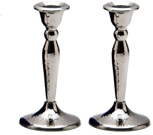 (D) Stainless Steel Candlesticks with A Blue Velvet Box Judaica Shabbat Collection