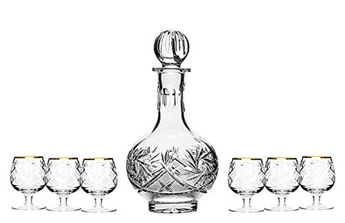 Set of 7 12-Oz Hand Made Vintage Crystal Liquor Decanter Set with 6 Shot Glasses