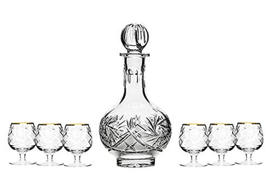 Set of 7 12-Oz Hand Made Vintage Crystal Liquor Decanter Set with 6 Shot Glasses