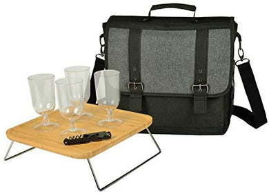 (D) Picnic Cooler for Four Backpack Bag Bamboo Table for Outdoor Gray