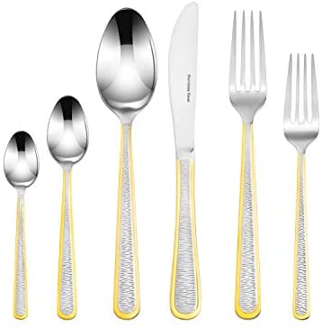Royal Flatware 'Venezia' 75-Piece Premium Surgical Stainless Steel Silverware Flatware Set in a Wooden Case, Service for 12, 24K Gold-Plated 18/10