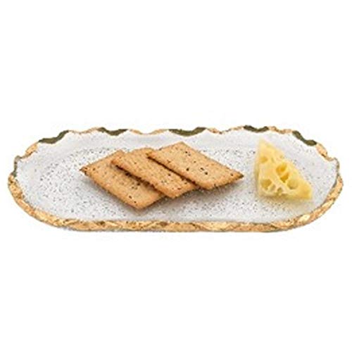Handcrafted lead-free crystal oval tray with gold rim, 8x14 inches, shown on a styled table setting