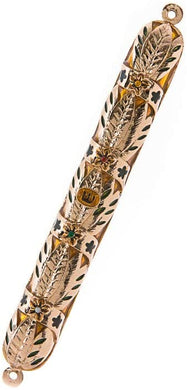 (D) Judaica Jeweled Copper Mezuzah Case for Door Enamel with Stones 7.4''