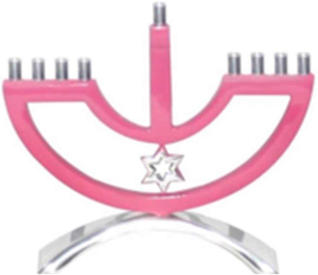 (D) Judaica Candle Menorah with Star of David Enamel (Pink)
