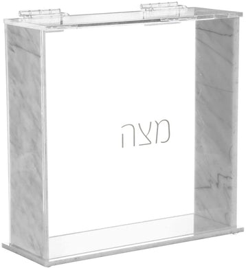 (D) Judaica Matzah Box for Square Matzos For Pesach Seder Hebrew Letters (White)