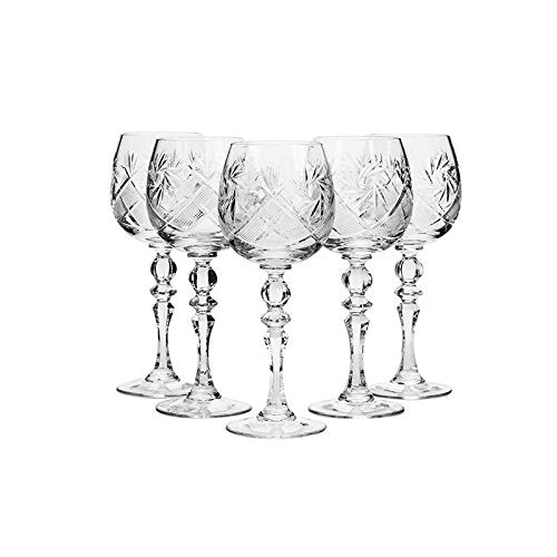 Set of 6 Vintage Design Crystal Wine Goblets Old-Fashioned Glassware 8 oz