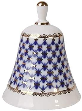 (D) Royalty Porcelain Russian Saint Petersburg Lomonosov Cobalt Net Blue Dinner Bell