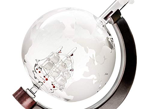 Ship Liquor Decanter 50oz Set with Wooden Stand 2 Diamond Glasses and Bar Funnel