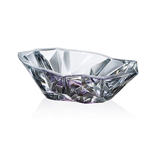 Decorative handmade crystal candy bowl Angles 13-in with geometric facets on a white background