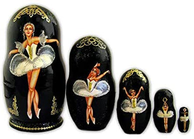 (D) Russian Souvenirs Black Nesting Dolls Ballet Assorted Balley Scenes Set 5pc