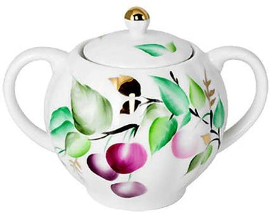 (D) Royalty Porcelain Lomonosov 'Cherries' Sugar Bowl 4 Inch