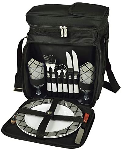 (D) Two Person Picnic Backpack Bag, Full Set with Ice Сompartment Gray