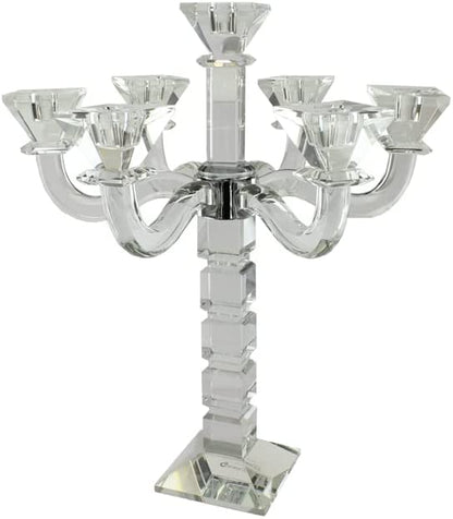 (D) Judaica Crystal Candelabra Square Design 7 Arm Candle Holder