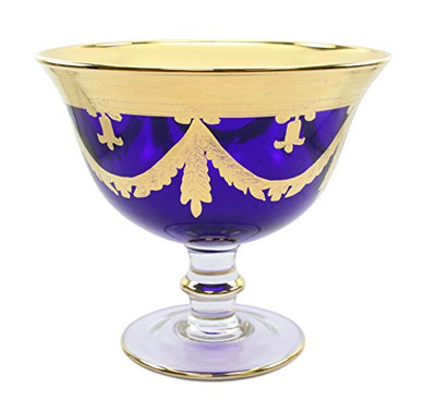 Italian Collection Crystal Campana Blue Centerpiece Bowl, 24K Gold Rim, Vintage