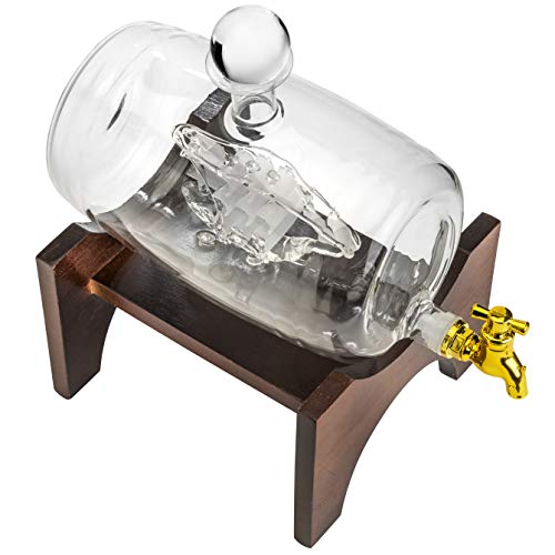 Denizli Spirits 40 Oz Handmade Barrel Decanter Wooden Stand Classical