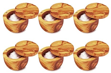 (D) Salt Cellar with Lid Wooden Bowl Berard French Made - Vintage (6 PC)