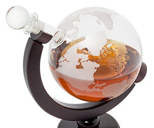 Large 50 Oz Globe Decanter Set with Wooden Stand and Glass Ship inside