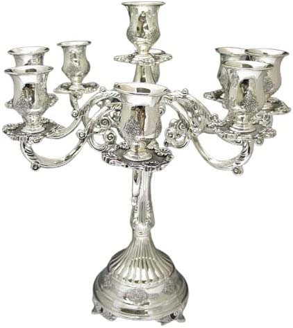(D) Candelabra Silver Plated 9 Branches Judaica Holiday Decor 15.6 Inch