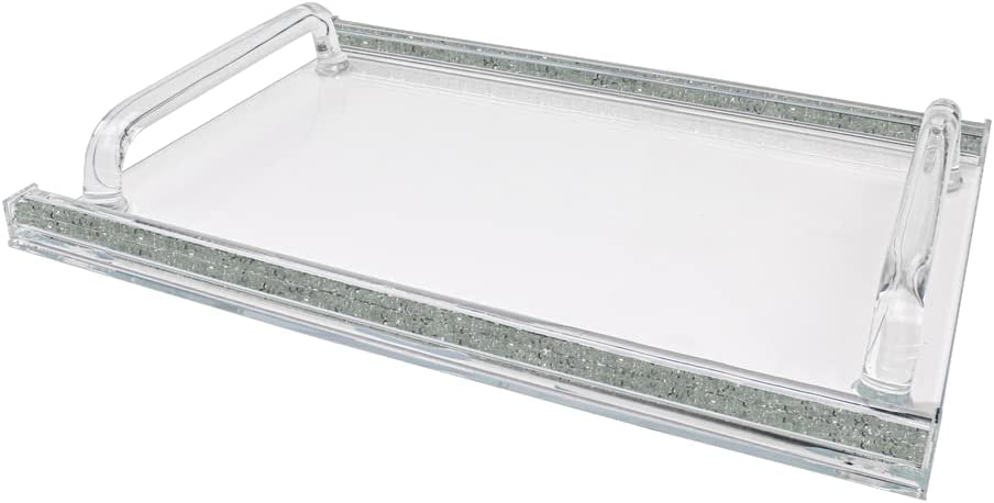 (D) Judaica Crystal Glass Tray for Serving with Inner Stones 16.5"x11.75"