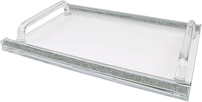 (D) Judaica Crystal Glass Tray for Serving with Inner Stones 16.5"x11.75"
