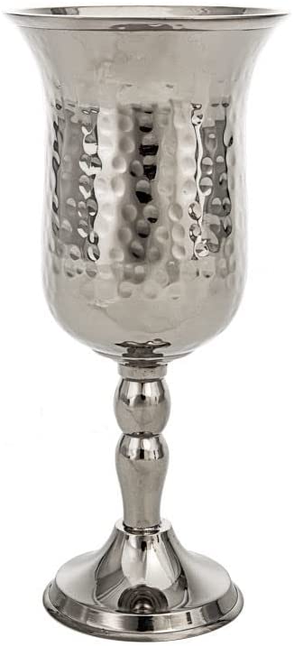 (D) Hammered Stainless Steel Kiddush Cup Shabbat and Havdalah Goblet Judaica