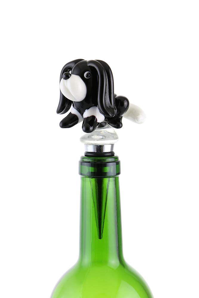 (D) Wine Bottle Stopper, Black and White Dog, Bar Counter Decoration