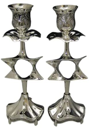 (D) Crystal and Silver Plated Candlestick Star of David Decorated with Grape