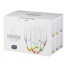 Bohemia Collection Rainbow Set of 6 Beverage Highball Colored Glasses, 12oz
