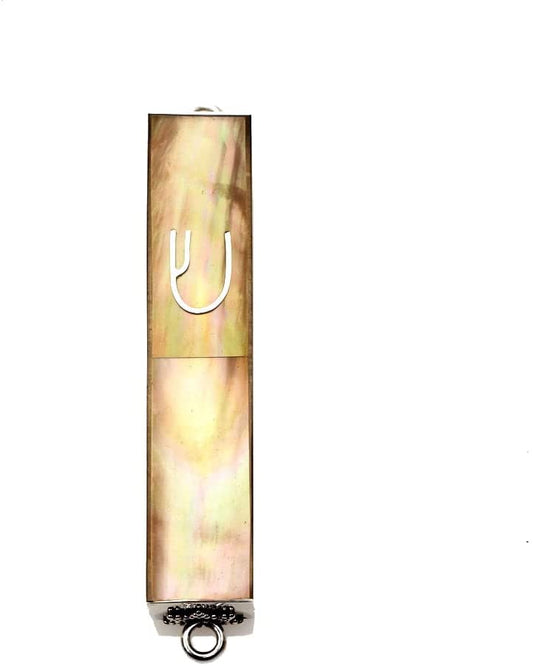 (D) Judaica Sterling Silver Mezuzah Case 3 Inch (Gold Mussell)