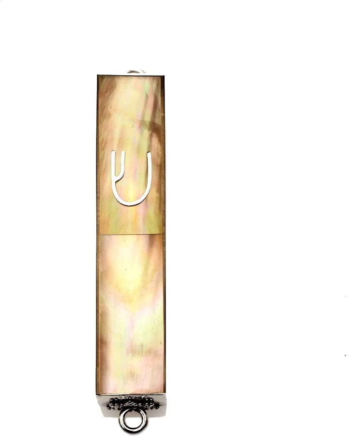 (D) Judaica Sterling Silver Mezuzah Case 3 Inch (Gold Mussell)