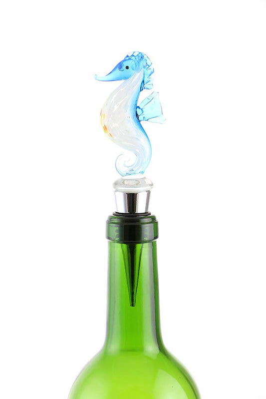 (D) Wine Bottle Stopper, Blue Seahorse, Marine Decor, Bar Counter Decoration