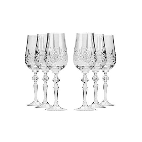 Set of 6 Neman Glassworks, 7-Oz Hand Made Vintage Russian Crystal Glasses, Champagne Flutes Old-fashioned Glassware