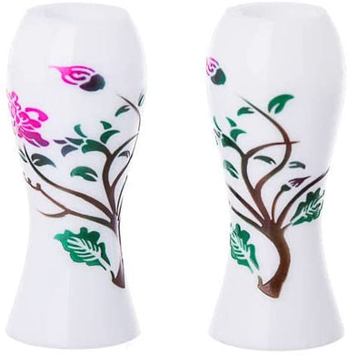 (D) Judaica White Opaugue Blossom Candlestick Holders 4x2 Inch Set of 2