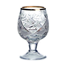 Set of 6  Vintage Cut Crystal Shot Glasses on Short Stem with Gold Rim, Tequila/Vodka 1.5 oz