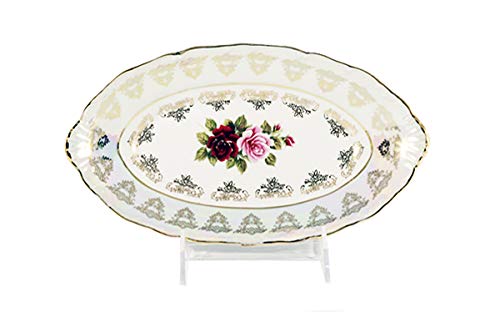 Royalty Porcelain Cobalt Blue Serving Tray 'Roses", Bone China Porcelain