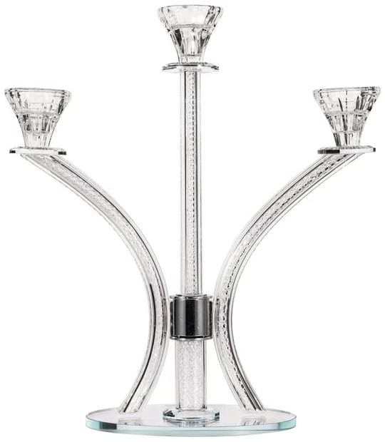 (D) Judaica Crystal Candelabra with Inner Net Design 3 Arms Candle Holder