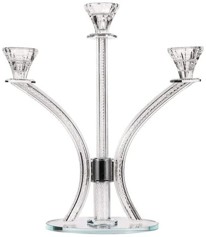 (D) Judaica Crystal Candelabra with Inner Net Design 3 Arms Candle Holder